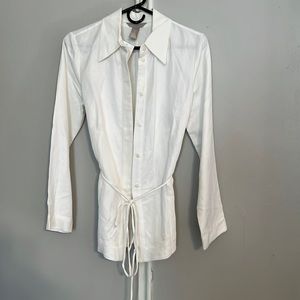 NWT White button down top with waist tie